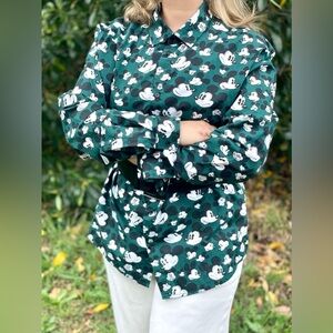 H&M Green Mickey Mouse Casual Button Down Shirt